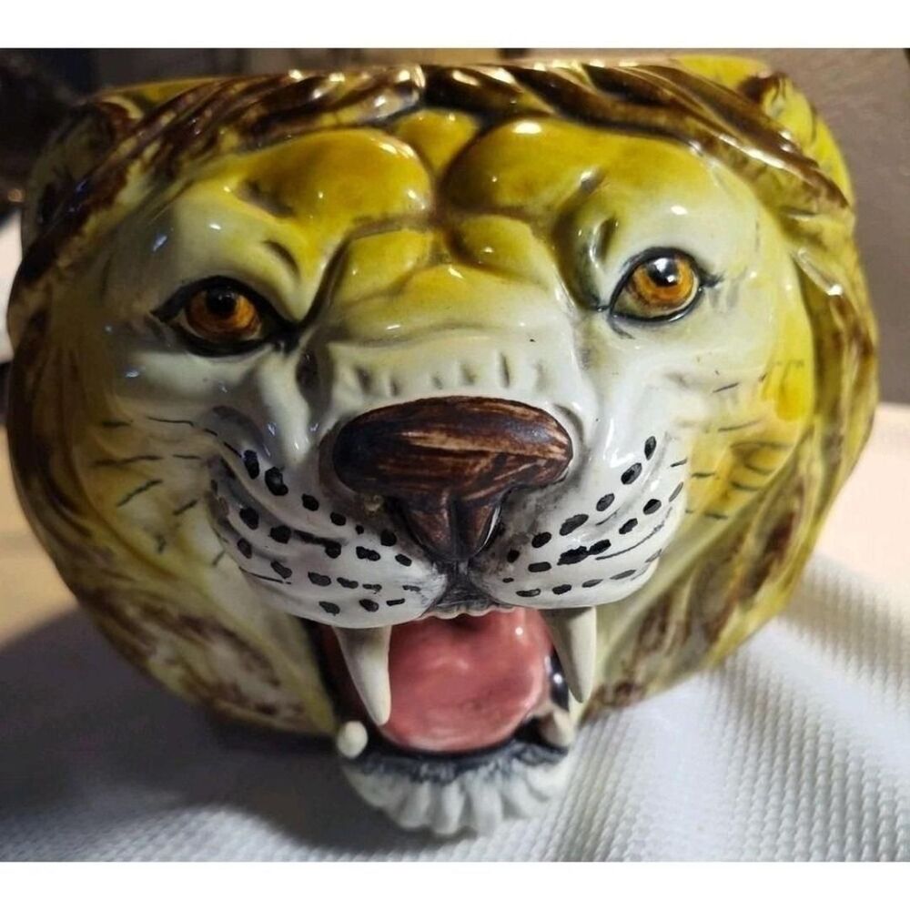 MCM Lion Head ITALY Planter Retro Hand Painted Pottery
